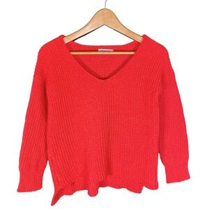 BB Dakota Sweater Womens Size XS Susanna Coral Red Knit V-Neck Long Sleeve Shirt